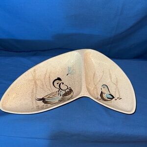 Vintage Red Wing Bob White Quail Two Section Dividing Serving Dish